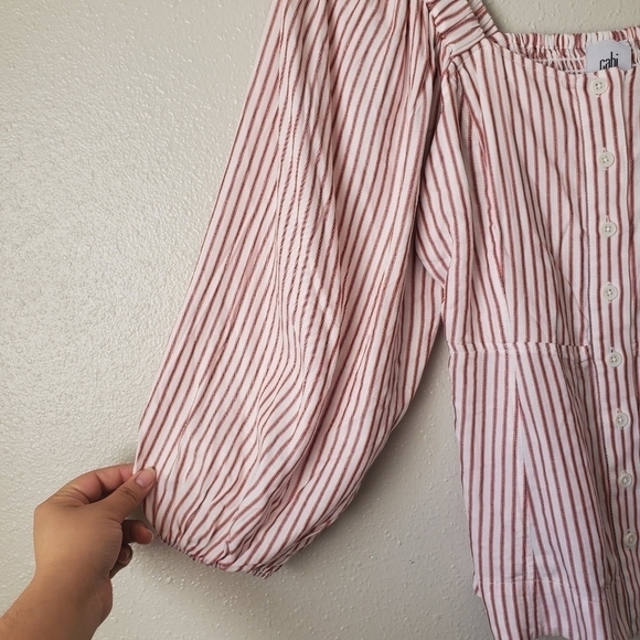 Cabi Carnival Striped Button Front Square Neck Puff Sleeve Blouse Womens S - Picture 7 of 11